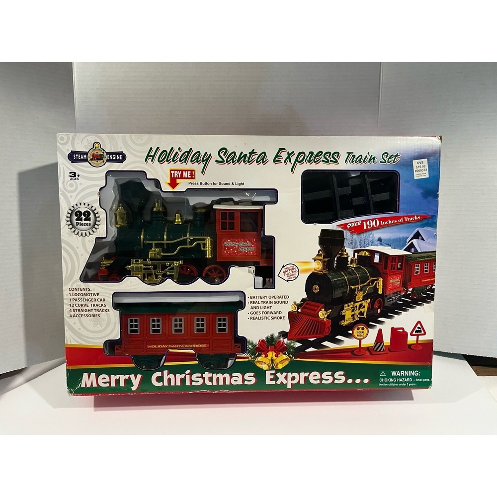 Holiday Santa Express Train Set , Light, Sound,Smoke,22 Pieces, 190 Inches Track